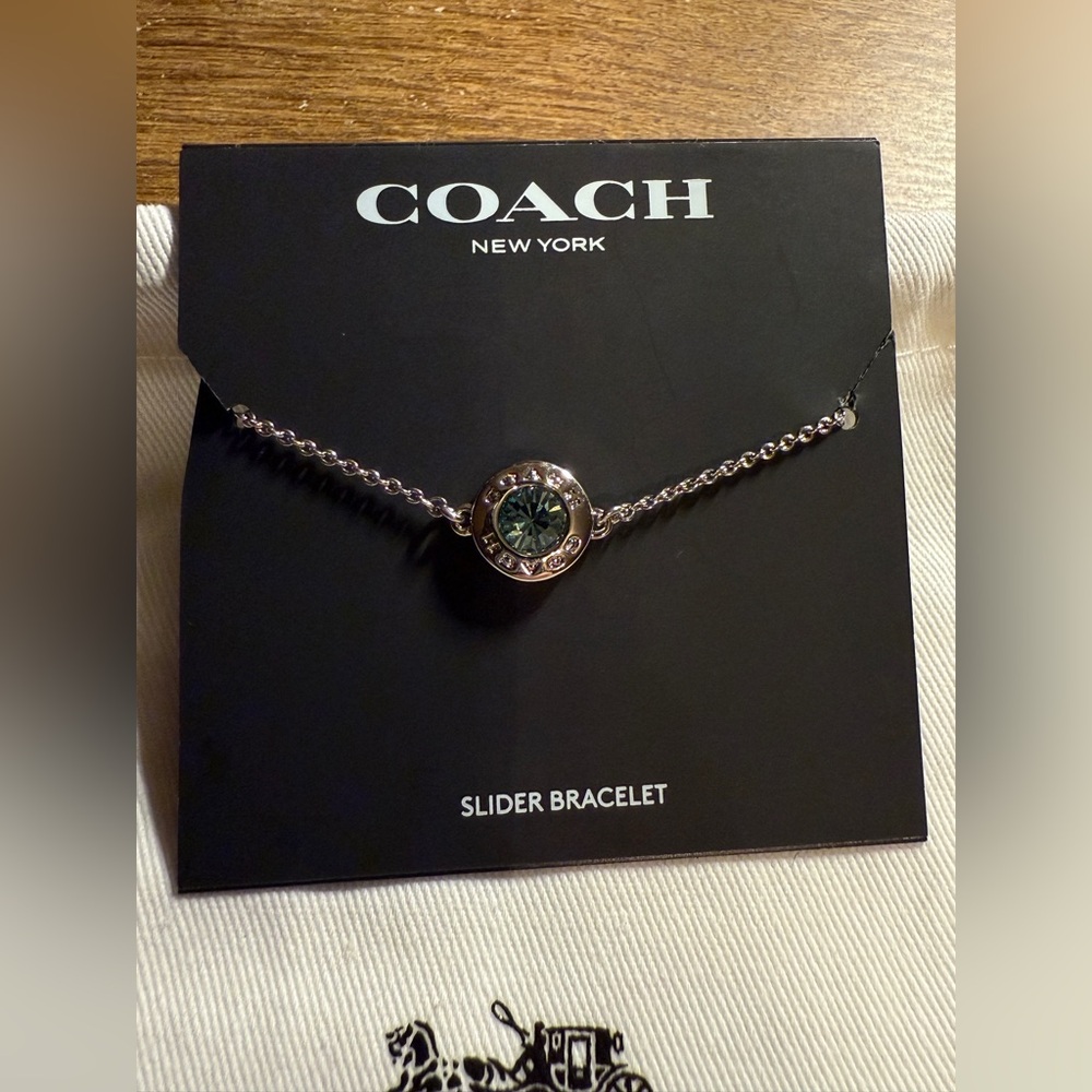 NEW‼️ COACH open circle Blue Gemstone Silver slider adjustable bracelet! - Picture 6 of 15
